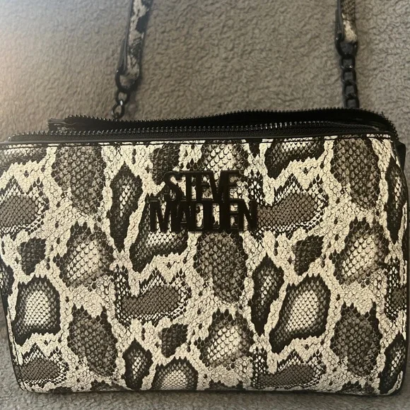 Steve Madden BLEXI Snakeskin Crossbody Bag Purse Vegan Chain Strap Zip Top Small - Picture 4 of 4